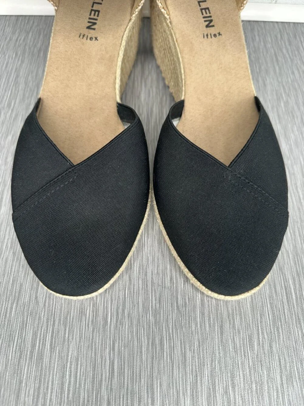 Anne Klein Zoey Flex Black Espadrille Round Toe Slip On Wedges Sz 11